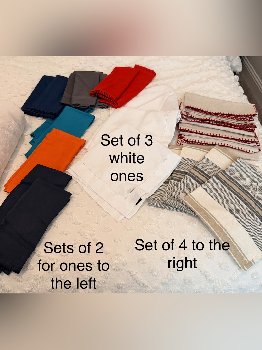 Assorted Cotton Napkin Set - White, Navy, Orange, Teal, Red, Gray